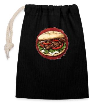 Herzhafter Döner mit frischen Zutaten - Verschließbarer Geschenkbeutel aus Baumwolle (14x20cm) - Schwarz - Vorne