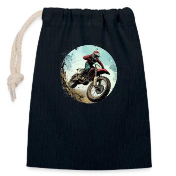 Motocross : aventure et adrénaline au plus haut niveau - Sac cadeau en coton avec cordon (14 x 20 cm) - bleu marine - Devant