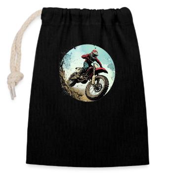 Motocross : aventure et adrénaline au plus haut niveau - Sac cadeau en coton avec cordon (14 x 20 cm) - noir - Devant