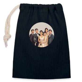 Élégance et joie – Le moment parfait du mariage - Sac cadeau en coton avec cordon (14 x 20 cm) - bleu marine - Devant