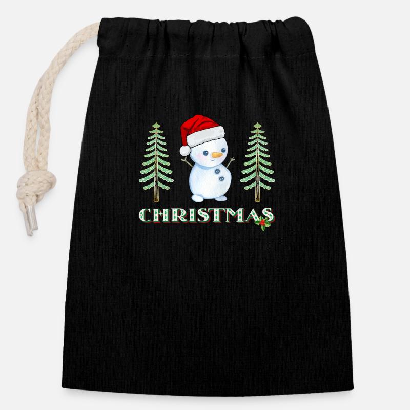 Snowman - Closable cotton gift bag (14x20cm) - black