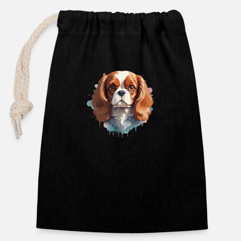 Cavalier King Charles Spaniel, Hund, Bunt - Verschließbarer Geschenkbeutel aus Baumwolle (14x20cm) - Schwarz