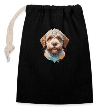 Lagotto romagnolo Hund Niedlich in buntem Design - Verschließbarer Geschenkbeutel aus Baumwolle (14x20cm) - Schwarz - Vorne