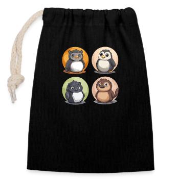 Sweet friends: animal charm for young and old! - Closable cotton gift bag (14x20cm) - black - Front