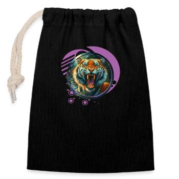 Tigre rugissant - Sac cadeau en coton avec cordon (14 x 20 cm) - noir - Devant