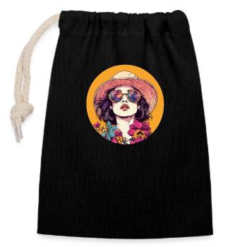 Flower Power : un style estival glamour ! - Sac cadeau en coton avec cordon (14 x 20 cm) - noir - Devant