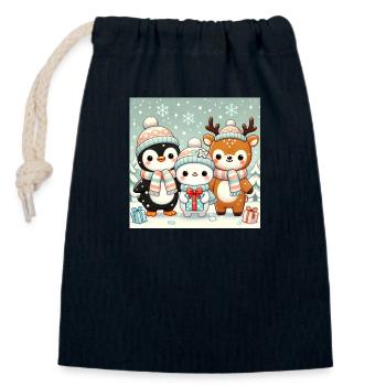 Niedliche Tiere im Winteroutfit - Verschließbarer Geschenkbeutel aus Baumwolle (14x20cm) - Navy - Vorne