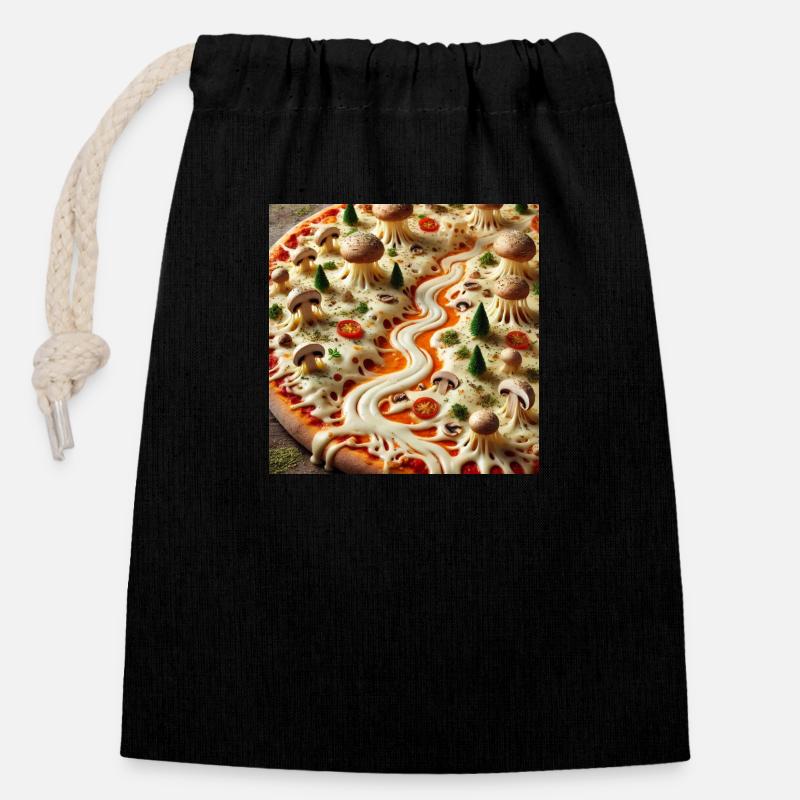 Pizza - Verschließbarer Geschenkbeutel aus Baumwolle (14x20cm) - Schwarz