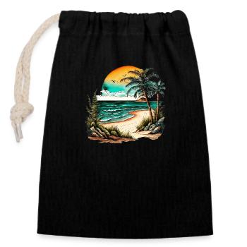 Beach for the surfer - Closable cotton gift bag (14x20cm) - black - Front