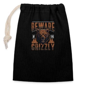Rugissement du danger de l’ours - Sac cadeau en coton avec cordon (14 x 20 cm) - noir - Devant