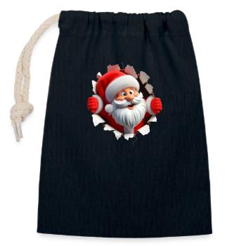 Santa im Loch von vorne 3 - Verschließbarer Geschenkbeutel aus Baumwolle (14x20cm) - Navy - Vorne
