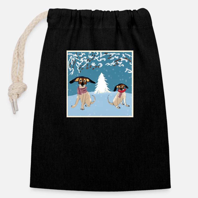 Hund Winter - Verschließbarer Geschenkbeutel aus Baumwolle (14x20cm) - Schwarz