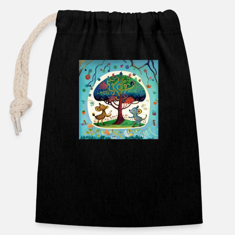 L’arbre de vie - Sac cadeau en coton avec cordon (14 x 20 cm) - noir