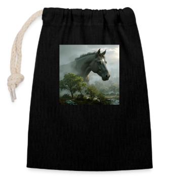 Étoile de cheval - Sac cadeau en coton avec cordon (14 x 20 cm) - noir - Devant