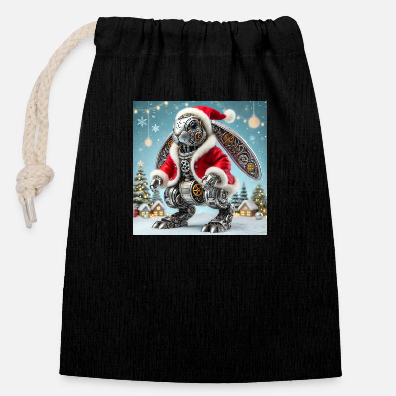 Weihnachtshase - Verschließbarer Geschenkbeutel aus Baumwolle (14x20cm) - Schwarz