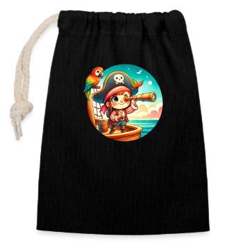 Piratenschädel für Mädchen - Verschließbarer Geschenkbeutel aus Baumwolle (14x20cm) - Schwarz - Vorne