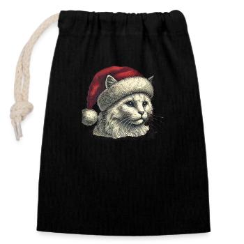 Chat de Noël - Sac cadeau en coton avec cordon (14 x 20 cm) - noir - Devant