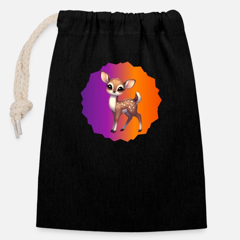 Jeune faon - Sac cadeau en coton avec cordon (14 x 20 cm) - noir