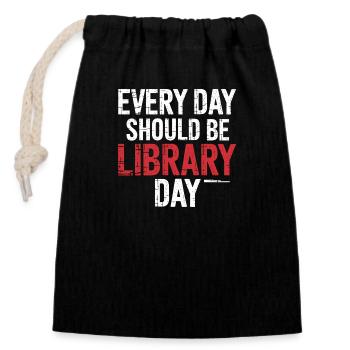 Every Day Should Be Library Day 7 - Verschließbarer Geschenkbeutel aus Baumwolle (14x20cm) - Schwarz - Vorne