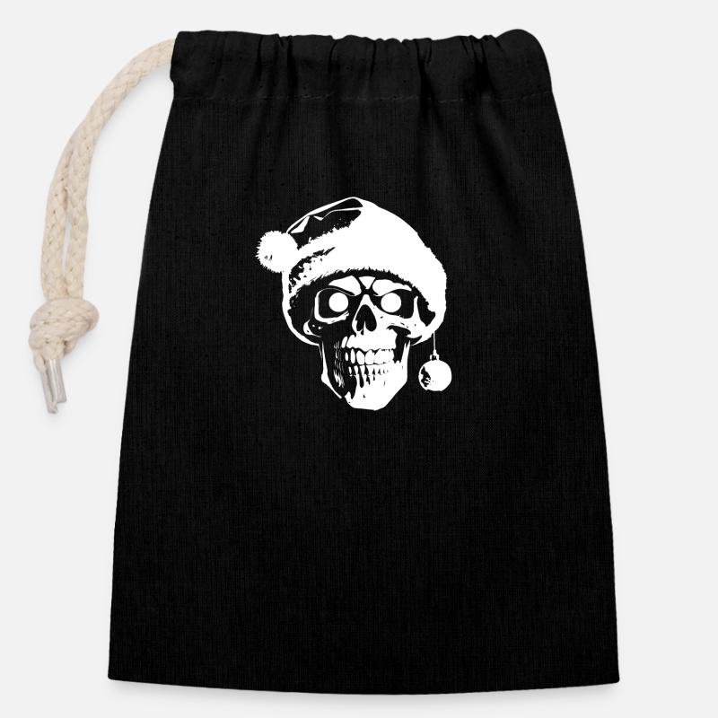 BONNET DE NOEL SKULL - Sac cadeau en coton avec cordon (14 x 20 cm) - noir
