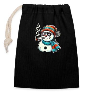 Stoner Snowman Winter Christmas Hemp - Closable cotton gift bag (14x20cm) - black - Front
