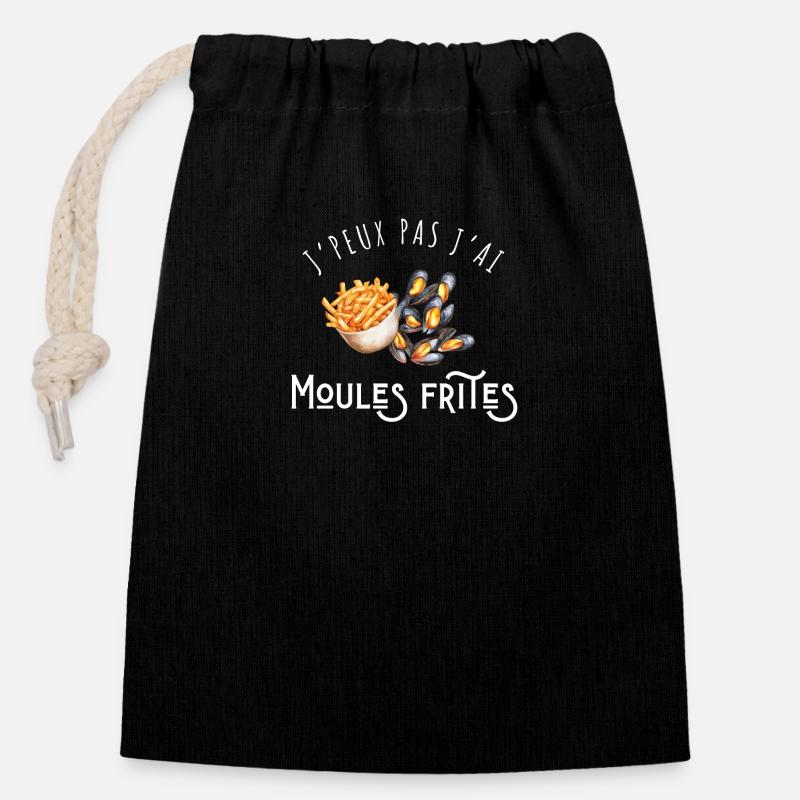 J’peux pas j’ai moules frites - idée cadeau moules - Sac cadeau en coton avec cordon (14 x 20 cm) - noir