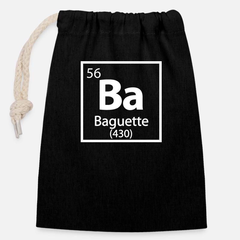 Baguette Element - Lustiges Periodensystem - Verschließbarer Geschenkbeutel aus Baumwolle (14x20cm) - Schwarz