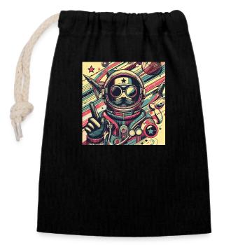 Retro-Weltraumreisender - Verschließbarer Geschenkbeutel aus Baumwolle (14x20cm) - Schwarz - Vorne