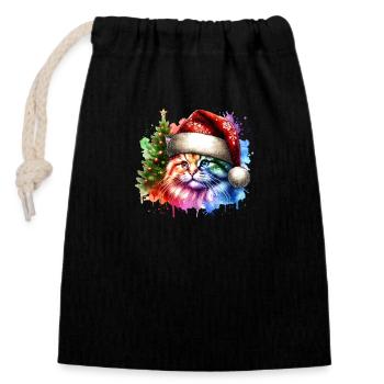 Chat mignon Noël - Sac cadeau en coton avec cordon (14 x 20 cm) - noir - Devant