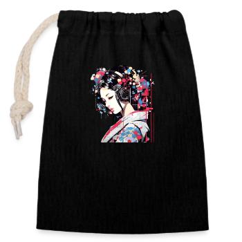 Femme japonaise Portrait Geisha Tradition Culture A - Sac cadeau en coton avec cordon (14 x 20 cm) - noir - Devant