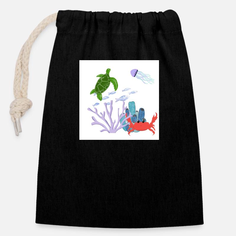 Coral reef - Closable cotton gift bag (14x20cm) - black