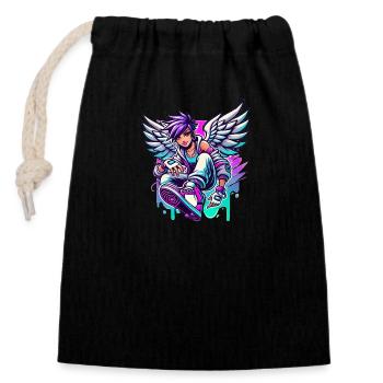 Cool angel colorful hair - Closable cotton gift bag (14x20cm) - black - Front