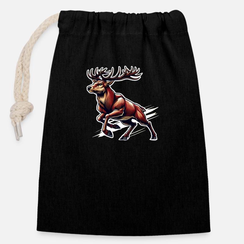 Red Deer Deer Chasseur Chasse Driven Hunt - Sac cadeau en coton avec cordon (14 x 20 cm) - noir