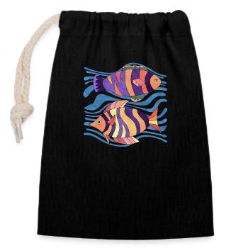 Fishes - Closable cotton gift bag (14x20cm) - black - Front