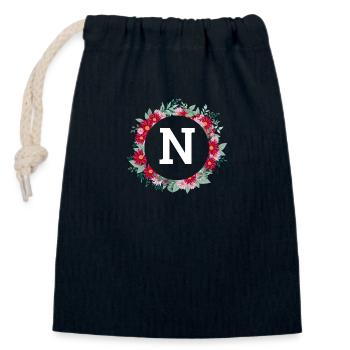 Letter n floral wreath - Closable cotton gift bag (14x20cm) - navy - Front