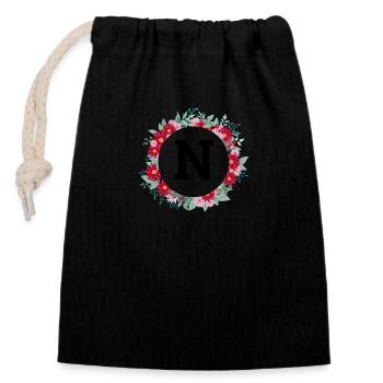 Letter n floral wreath - Closable cotton gift bag (14x20cm) - black - Front
