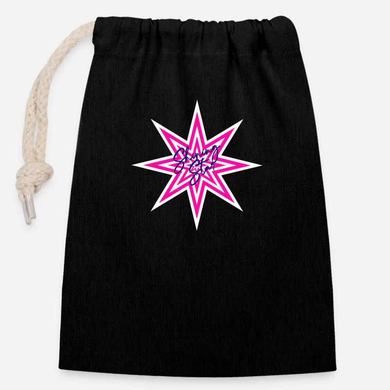 Shining Star - Closable cotton gift bag (14x20cm) - black