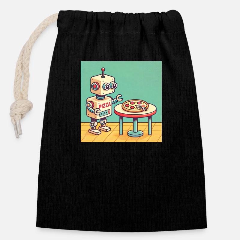 Pizza Bot - Closable cotton gift bag (14x20cm) - black