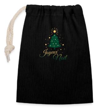 Sapin de Noël doré et vert : style festif - Sac cadeau en coton avec cordon (14 x 20 cm) - noir - Devant