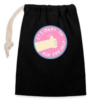 Help is ok - Closable cotton gift bag (14x20cm) - black - Front
