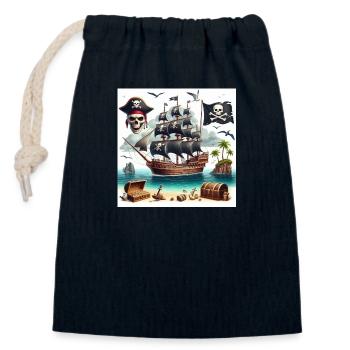 Pirate - Sac cadeau en coton avec cordon (14 x 20 cm) - bleu marine - Devant