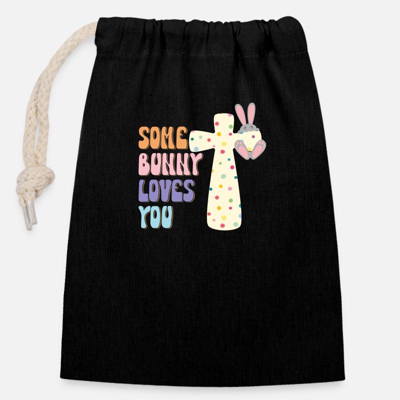 Un lapin t’aime en croix - Sac cadeau en coton avec cordon (14 x 20 cm) - noir