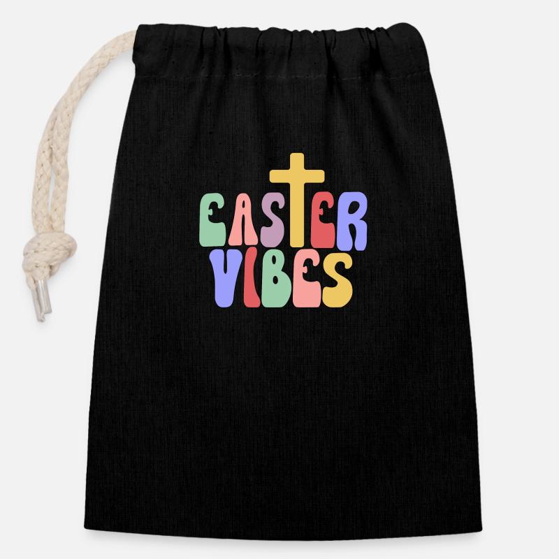 Croix des vibrations de Pâques - Sac cadeau en coton avec cordon (14 x 20 cm) - noir