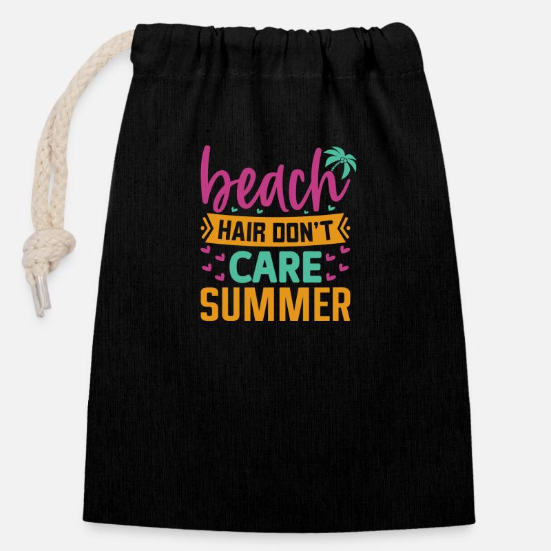 Cheveux de plage Dont Care Summer - Sac cadeau en coton avec cordon (14 x 20 cm) - noir