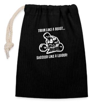 "Train like a beast!", be the leader of the gym! - Closable cotton gift bag (14x20cm) - black - Front