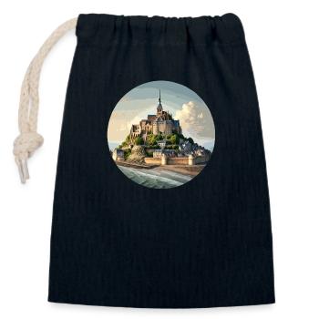 Mont Saint Michel Normandie - Sac cadeau en coton avec cordon (14 x 20 cm) - bleu marine - Devant