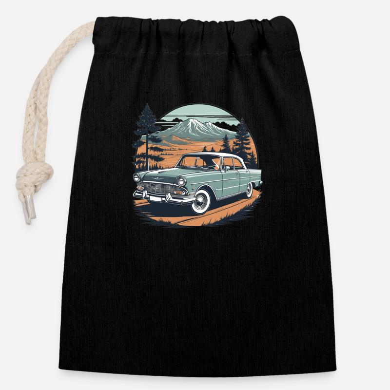 vintage Car 5349 - Verschließbarer Geschenkbeutel aus Baumwolle (14x20cm) - Schwarz
