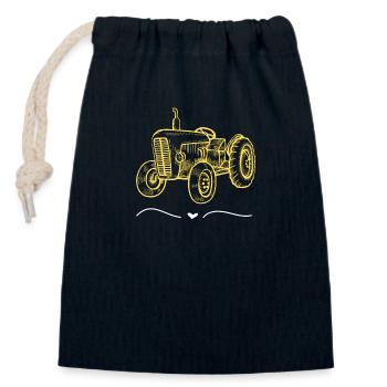 Tracteur / tracteur / tracteur - Sac cadeau en coton avec cordon (14 x 20 cm) - bleu marine - Devant