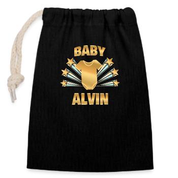 Geburt Alvin - Verschließbarer Geschenkbeutel aus Baumwolle (14x20cm) - Schwarz - Vorne