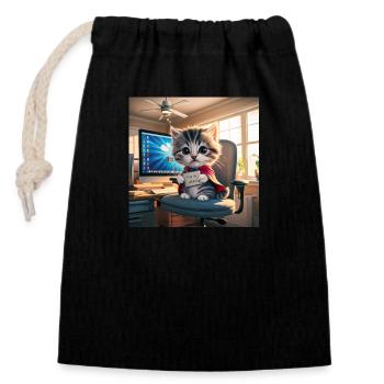 Cat Hero - Closable cotton gift bag (14x20cm) - black - Front